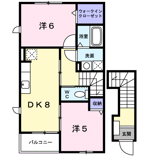グランシャテーニュⅡ(2DK/2階)の間取り写真
