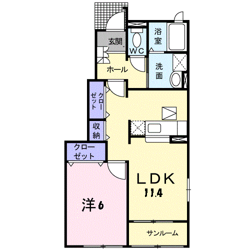 ヴィラージュ 2(1LDK/1階)の間取り写真