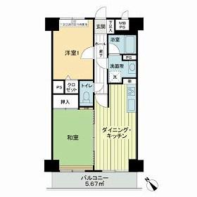 ライオンズマンション金沢駅西(2DK/6階)の間取り写真