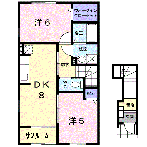ボッシェ(2DK/2階)の間取り写真