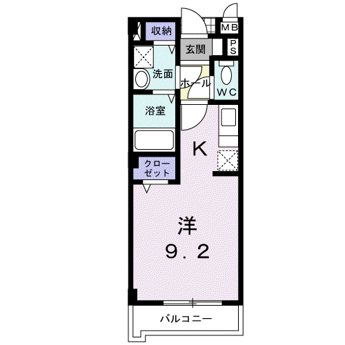 ヴィラージュ Ⅵ(ワンルーム/2階)の間取り写真