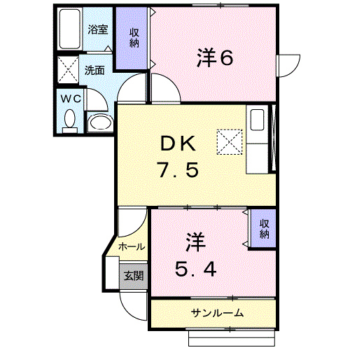 グルナード(2DK/1階)の間取り写真