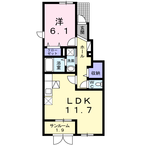 ベルマネーレ2(1LDK/1階)の間取り写真