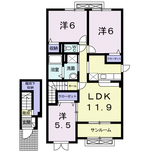 フォルテⅠ(3LDK/2階)の間取り写真