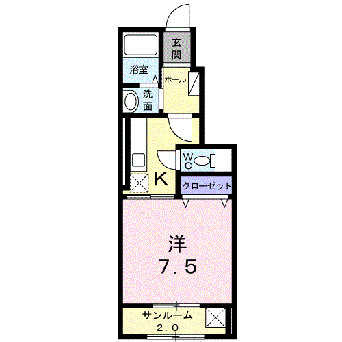 ファミーユⅢ(1K/1階)の間取り写真