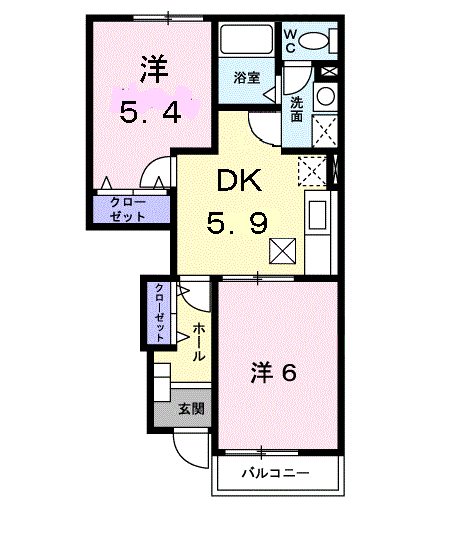 ジョイ・レジデンスⅠ(2DK/1階)の間取り写真