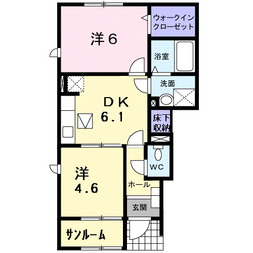 アムールⅡ(2DK/1階)の間取り写真