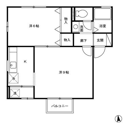 ヴィヴレ横川A(2K/2階)の間取り写真
