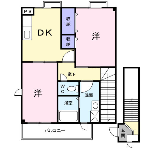 アンジュ2(2DK/2階)の間取り写真