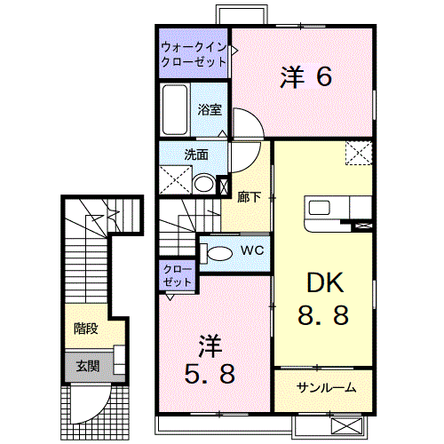 デルニエシュマンⅠ(2DK/2階)の間取り写真