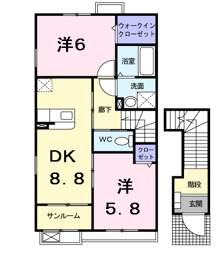 デルニエシュマンⅠ(2DK/2階)の間取り写真