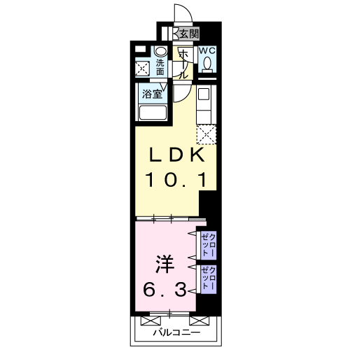 ディアコート武蔵(1LDK/5階)の間取り写真