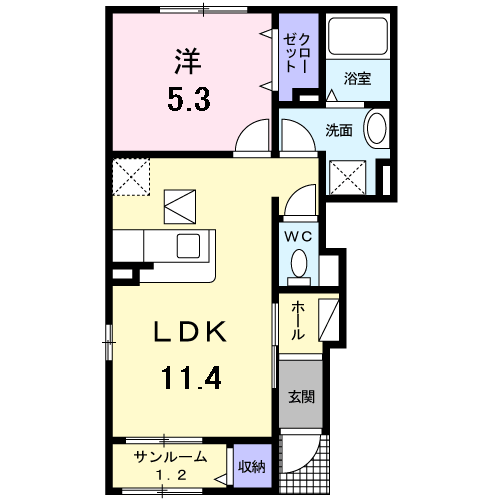 ソレアードⅢ(1LDK/1階)の間取り写真