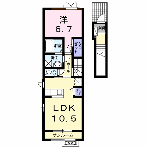 エクラⅩⅢ(1LDK/2階)の間取り写真