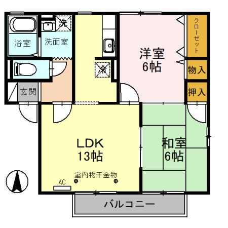 クレッセント(2LDK/1階)の間取り写真