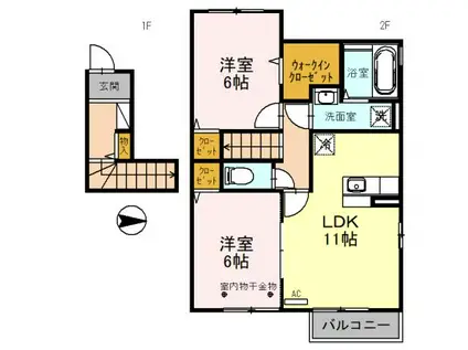 セジュールSORA(2LDK/2階)の間取り写真