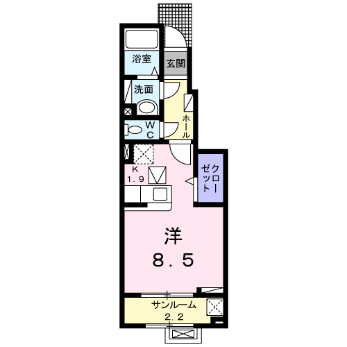 イーストビースティ Ⅱ(ワンルーム/1階)の間取り写真