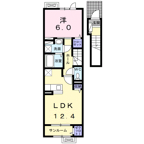 ルピナス Ⅰ(1LDK/2階)の間取り写真