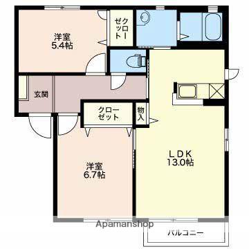パークサイド・ヴィラ(2LDK/2階)の間取り写真
