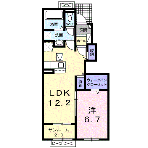 セイリング2(1LDK/1階)の間取り写真