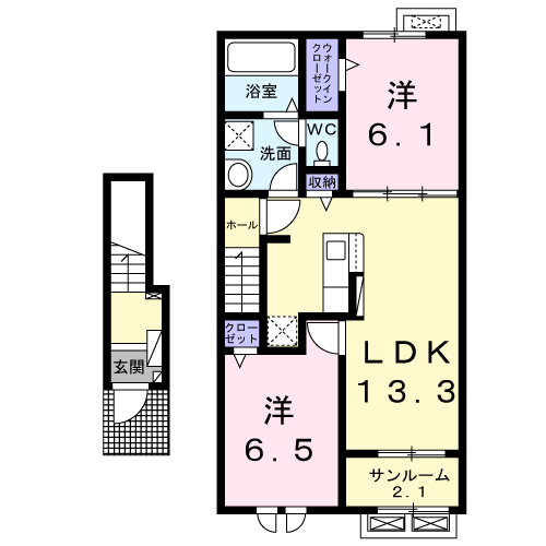 ファルファーラ Ⅰ(2LDK/2階)の間取り写真
