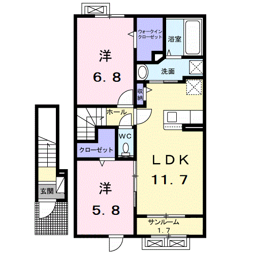 ヴィラ・ローザ(2LDK/2階)の間取り写真