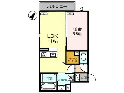 DーRESIDENCE諸江町CORAZON(1LDK/2階)の間取り写真