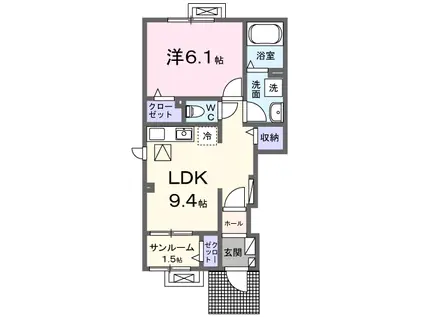 フライハイト・ラウムⅡ(1LDK/1階)の間取り写真