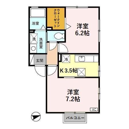 カーロリザイア1(1LDK/1階)の間取り写真