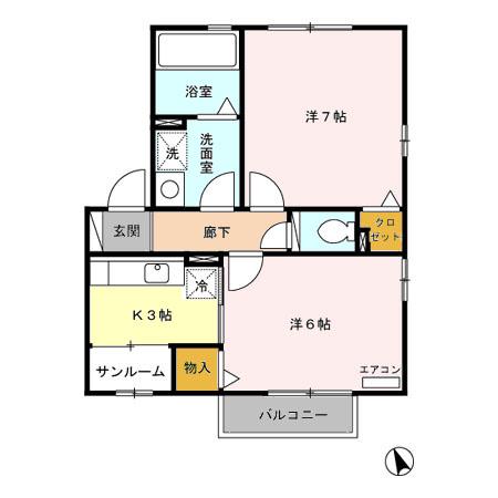 オーシャンズサイド B棟(2K/2階)の間取り写真