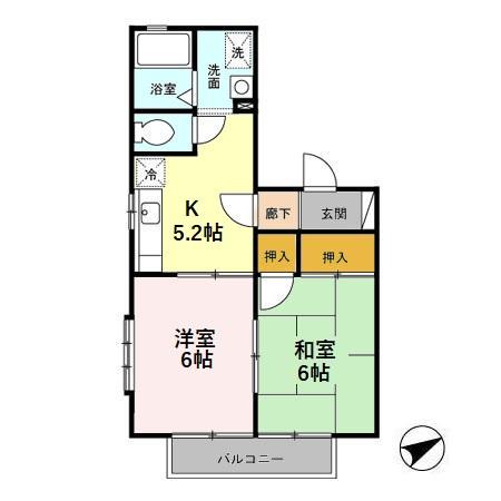 ラフィネ北間(2K/1階)の間取り写真