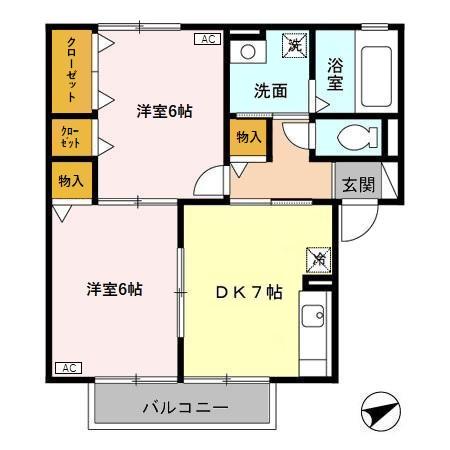 ウィルモア・ボヌール(2DK/1階)の間取り写真