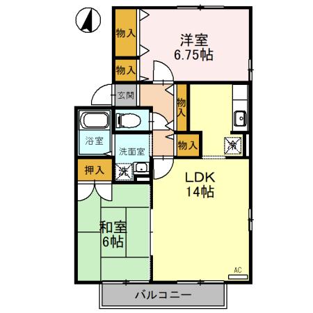 サンフラワーB(2LDK/2階)の間取り写真