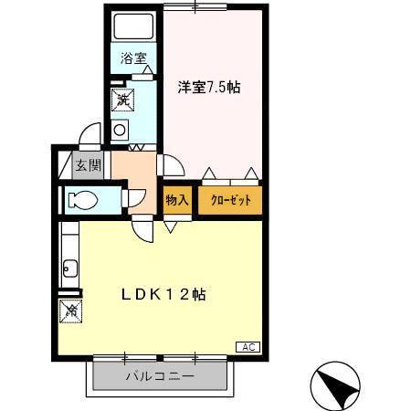 グランディール・アイ(1LDK/1階)の間取り写真