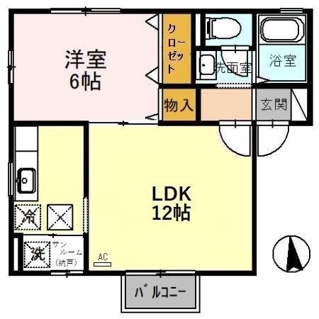 ヴィヴレ横川 B(1LDK/1階)の間取り写真