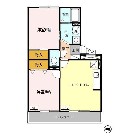 フレアコート矢木(2LDK/1階)の間取り写真