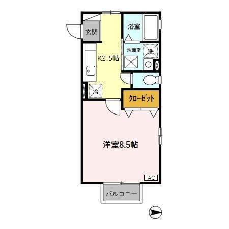 ＩＲいしかわ鉄道 金沢駅 バス乗車時間：18分 畝田中３丁目バス停で下車 徒歩3分 2階建 築23年(1K/1階)の間取り写真