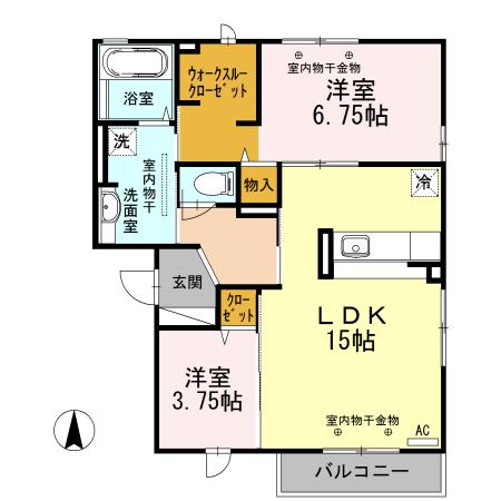 BELLA LUNA A(2LDK/3階)の間取り写真