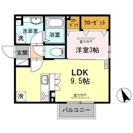 ミーティア(1LDK/2階)の間取り写真