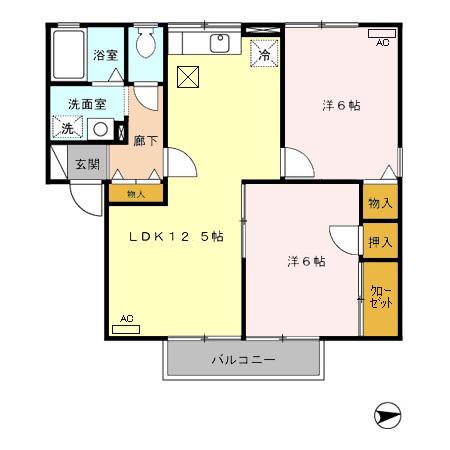 ハイカムールエスペランスB(2LDK/1階)の間取り写真