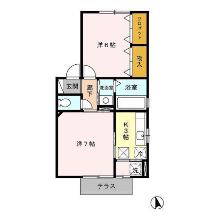 プラッツKB(2K/1階)の間取り写真