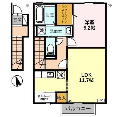 HOLY1 B(1LDK/2階)の間取り写真