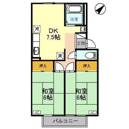 プレジュール中村(2DK/1階)の間取り写真