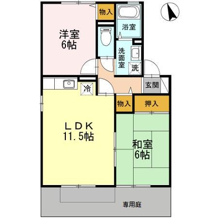 セジュールエスポワールII(2LDK/1階)の間取り写真