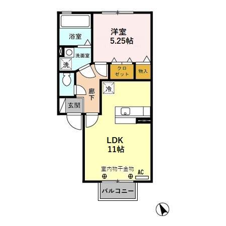 インフィールB(1LDK/1階)の間取り写真