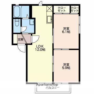 ディアス フラワーハウス D(2LDK/1階)の間取り写真