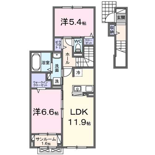 ヴィラアミング Ⅲ(2LDK/2階)の間取り写真