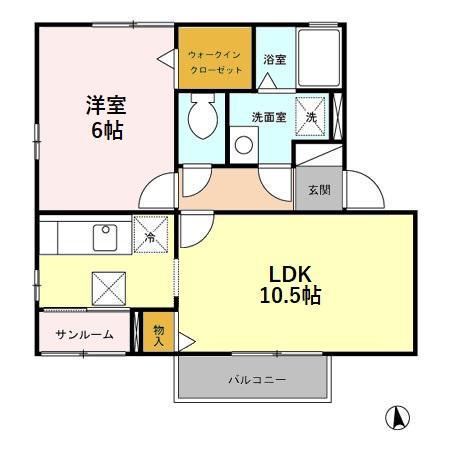 ウエスト ミエール B(1LDK/1階)の間取り写真