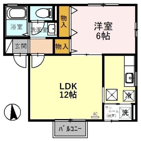 ヴィヴレ横川A(1LDK/1階)の間取り写真