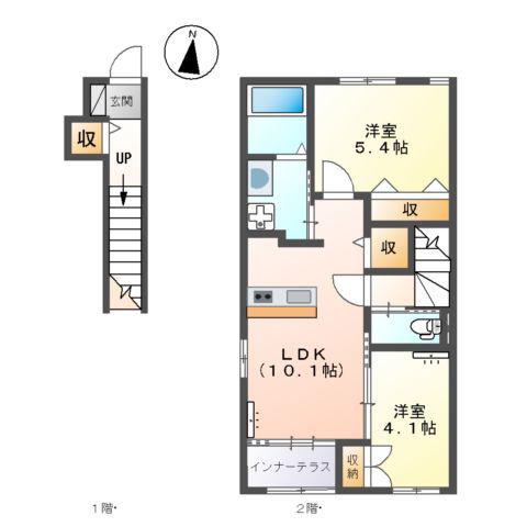 金沢市古府2丁目アパート(2LDK/2階)の間取り写真
